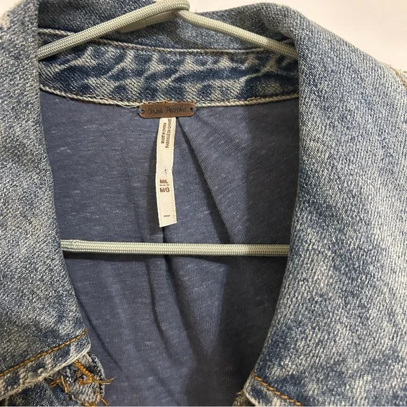 Free People Denim-Trim Aztec Knit Jacket in Cream, Black & Rust - Picture 2 of 4